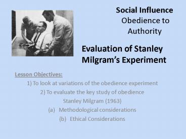 Social Influence Obedience to Authority