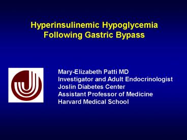 Hyperinsulinemic Hypoglycemia