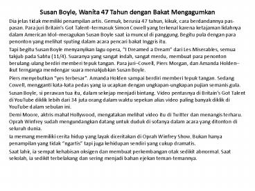 Susan Boyle, Wanita 47 Tahun dengan Bakat Mengagumkan