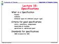 Lecture 18: Specifications PowerPoint PPT Presentation
