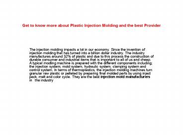 Plastic injection molding manufacturers