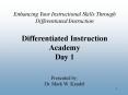 Enhancing Your Instructional Skills Through Differentiated Instruction Differentiated Instruction Academy Day 1  Presented by: Dr. Mark W. Kandel PowerPoint PPT Presentation