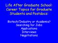 Life After Graduate School: Career Topics for Graduate Students and Postdocs:  Biotech/Industry or Academia? Searching for Jobs Applications Interviews Negotiations PowerPoint PPT Presentation