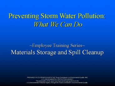 Storm Water Pollution Prevention:  What We Can Do