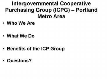 Intergovernmental Cooperative Purchasing Group (ICPG) 