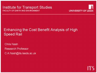 Enhancing the Cost Benefit Analysis of High Speed Rail