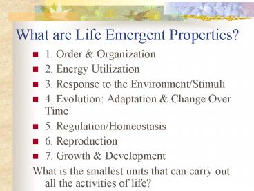 What are Life Emergent Properties?