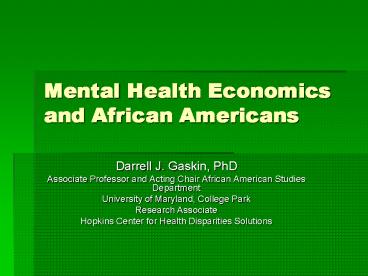 Mental Health Economics and African Americans