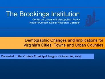 Demographic Changes and Implications for Virginia