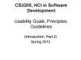 CS3205, HCI in Software Development Usability Goals, Principles, Guidelines PowerPoint PPT Presentation