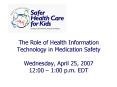 The Role of Health Information Technology in Medication Safety Wednesday, April 25, 2007 12:00  PowerPoint PPT Presentation