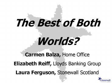 The Best of Both Worlds? Carmen Balza, Home Office Elizabeth Reiff, Lloyds Banking Group Laura Ferguson, Stonewall Scotland