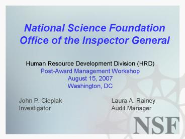 National Science Foundation Office of the Inspector General