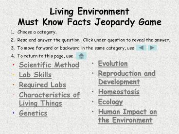 Living Environment Must Know Facts Jeopardy Game