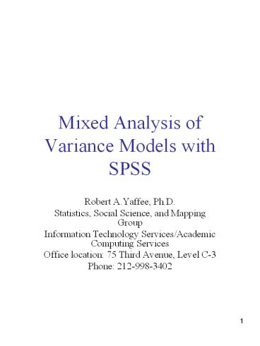 Mixed Analysis of Variance Models with SPSS