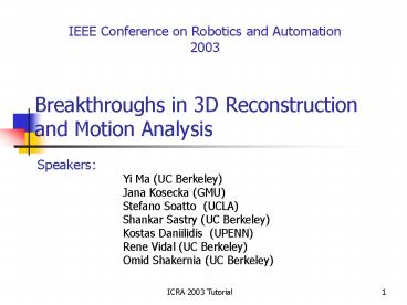 Breakthroughs in 3D Reconstruction and Motion Analysis