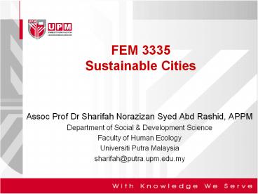 FEM 3335 Sustainable Cities