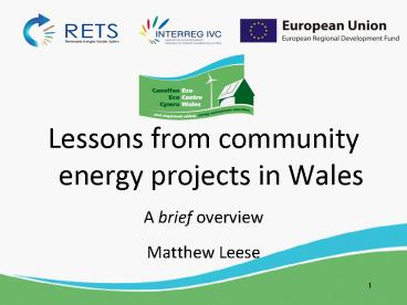 Lessons from community energy projects in Wales