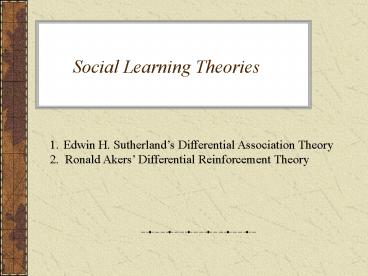 Social Learning Theories
