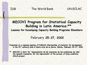 MECOVI Program for Statistical Capacity Building in Latin America:**