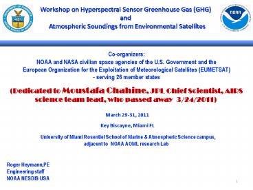 Workshop on Hyperspectral Sensor Greenhouse Gas (GHG) and