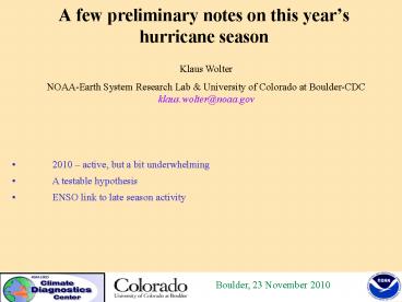 A few preliminary notes on this year