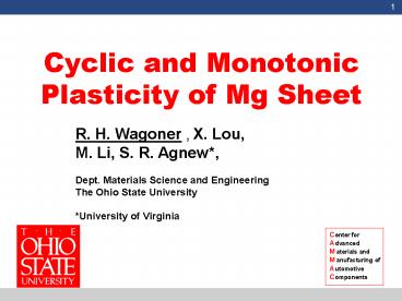 Cyclic and Monotonic Plasticity of Mg Sheet