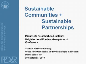 Sustainable Communities   Sustainable Partnerships