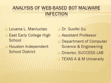 ANALYSIS OF WEB-BASED BOT MALWARE INFECTION