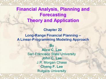 Financial Analysis, Planning and Forecasting Theory and Application