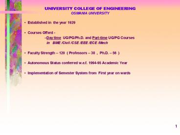 UNIVERSITY COLLEGE OF ENGINEERING OSMANIA UNIVERSITY