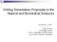 Writing Dissertation Proposals in the Natural and Biomedical Sciences PowerPoint PPT Presentation