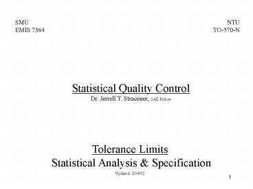 Setting Specification Limits on Discrete Components