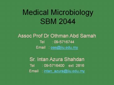 Medical Microbiology SBM 2044