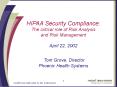 HIPAA Security Compliance: The critical role of Risk Analysis and Risk Management April 22, 2002  Tom Grove, Director Phoenix Health Systems PowerPoint PPT Presentation
