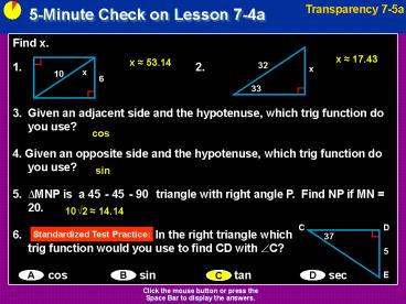 5-Minute Check on Lesson 7-4a
