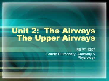 Unit 2: The Airways The Upper Airways