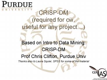 CRISP-DM (required for cw, useful for any project