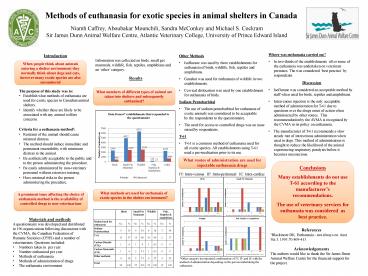 Methods of euthanasia for exotic species in animal shelters in Canada
