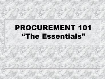 PROCUREMENT 101 