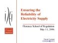 Ensuring the Reliability of Electricity Supply PowerPoint PPT Presentation