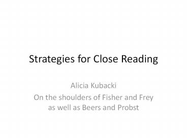 Strategies for Close Reading