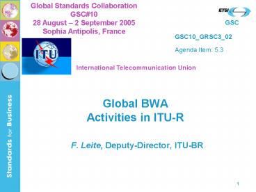 Global BWA Activities in ITU-R