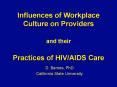 Influences of Workplace Culture on Providers  and their  Practices of HIV/AIDS Care PowerPoint PPT Presentation
