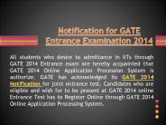 Notification for GATE Entrance Examination 2014