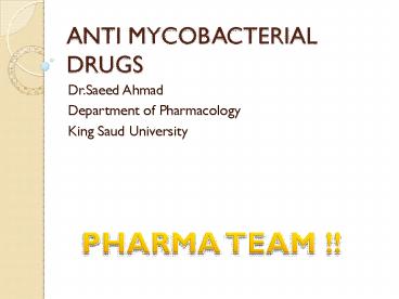ANTI MYCOBACTERIAL DRUGS