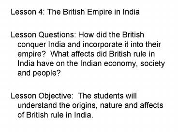 Lesson 4: The British Empire in India
