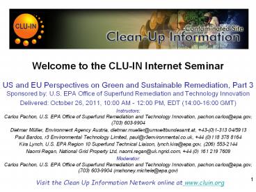 Welcome to the CLU-IN Internet Seminar