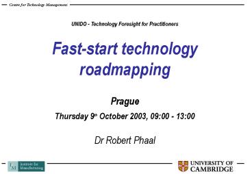 UNIDO - Technology Foresight for Practitioners