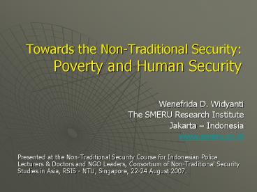 Towards the Non-Traditional Security: Poverty and Human Security